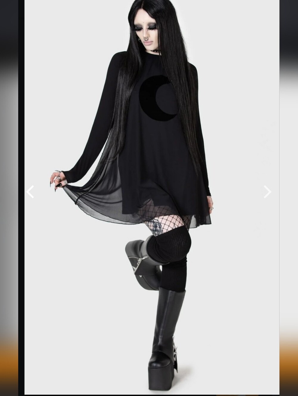 Killstar Black Crescent Moon Long-Sleeve Swing Dress